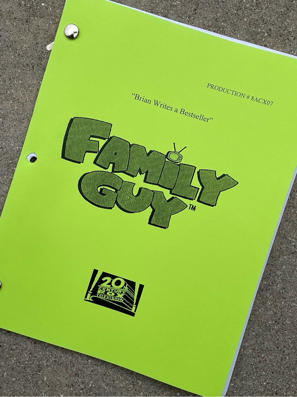 Family Guy 2009 Production Used Table Draft Script Brian Writes A Bestseller